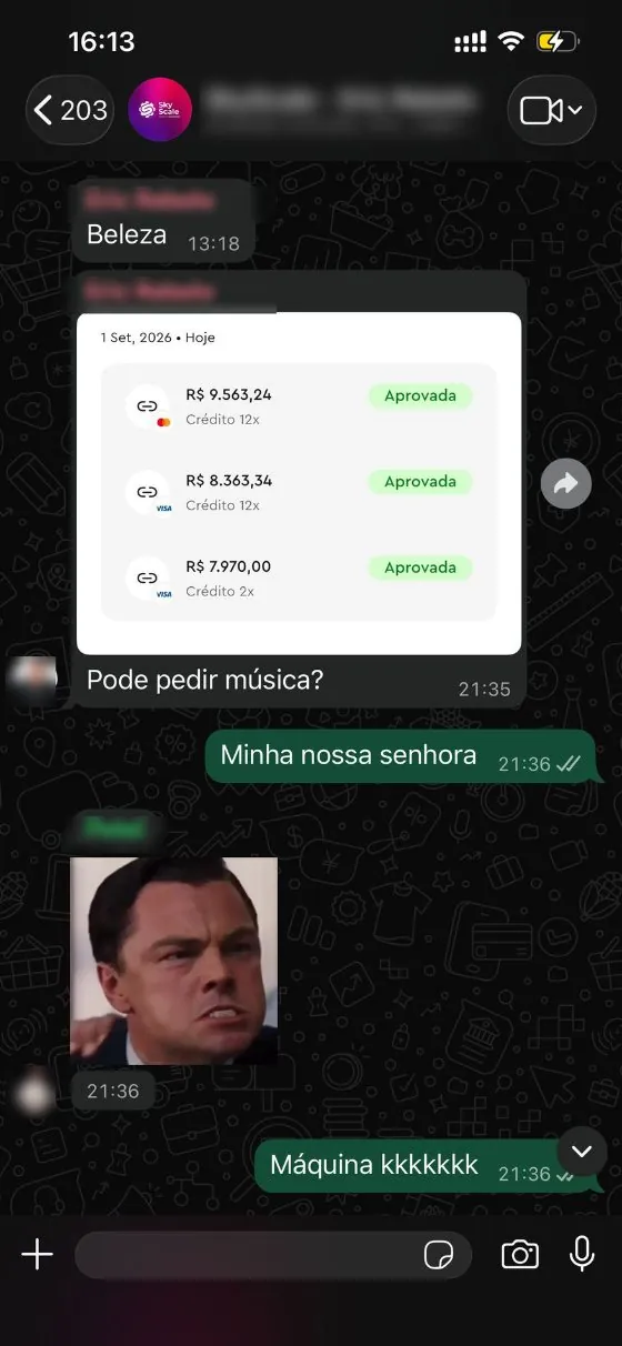 Print de WhatsApp com pagamentos aprovados de clientes